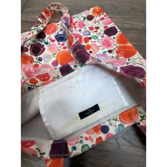 Kate Spade Canvas Tote Bag Floral Pink Vibrant Colors Interior Pocket - Picture 4 of 6
